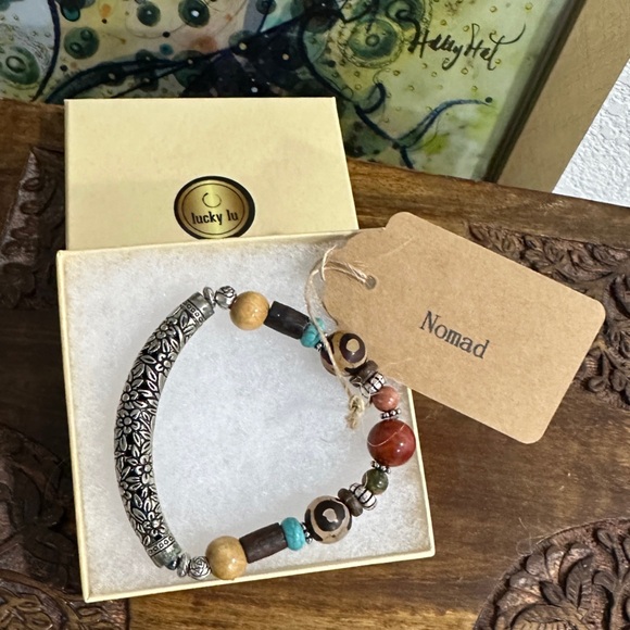 NEW LuckyLu Silver Tone & Beaded Stackable Bracelet "Nomad" 6.5" - Picture 1 of 10